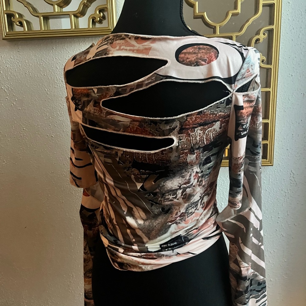 Abstract Cutout Long Sleeve Top